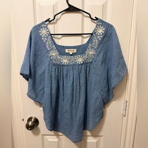 Madewell Chambray Embroidered Butterfly Blouse